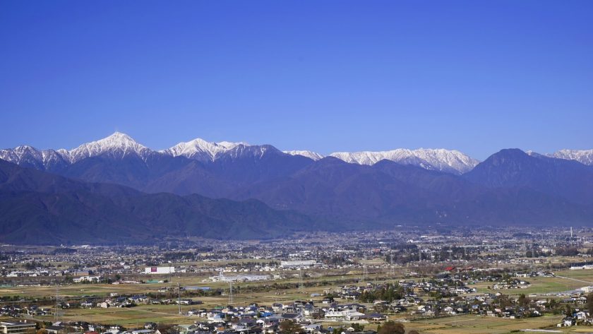 常念岳から有明山、安曇野を望む